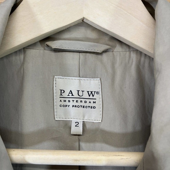 Pauw Amsterdam Jacket Size 2 Khaki Beige Snap Down Pockets Longline Trench B81 - Picture 4 of 16